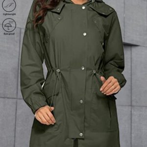 Hoodie Long Sleeve Plain Pocket Stitching Regular Regular Fit Hooded Trench Coat For Women, Trench coat, color:Army Green|size:XXL, Noracora