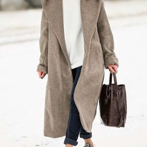 Hoodie Plain Casual Overcoat With Belt, Trench Coats, color:Camel|size:XXL, JustFashionNow