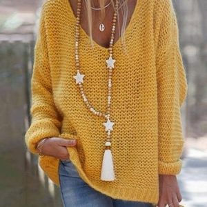 JFN Boho Beach Turquoise Wood Bead Necklace Pentagram Pendant, Necklaces, color:White, JustFashionNow
