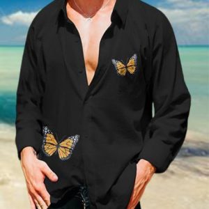 Casual Butterfly Regular Sleeve Shirt, Shirts ＆ Blouse, color:Black|size:3XL, JustFashionNow