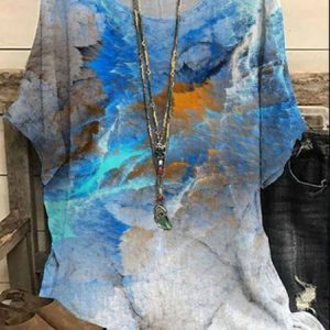 Crew Neck Ethnic Loose Printing T-Shirt, T-Shirts, color:Gray|size:3XL, JustFashionNow