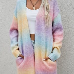 Women Ombre Long Sleeve Comfy Casual Cardigan, Cardigans, color:Pink|size:XL, Noracora