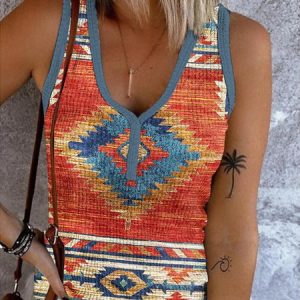 Womens Ethnic Casual Tank Top, Tanks & Camis, color:Orange|size:XXL, JustFashionNow