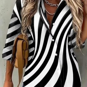 Casual Geometric Blouse, Shirts & Blouses, color:Black-white|size:XXL, JustFashionNow