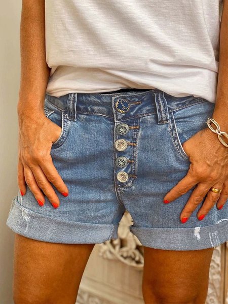 Blue Pockets Casual Cotton-Blend Denim shorts, Shorts, color:Blue|size:XXL, JustFashionNow