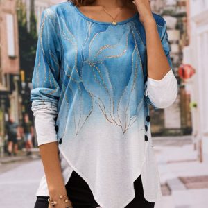 Gradient tulip-shaped hem button loose tunic T-shirt, T-Shirts, color:Orange|size:XXL, JustFashionNow