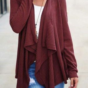 Knitted Others Loose Casual Other Coat, Cardigans, color:Wine Red|size:XXL, JustFashionNow