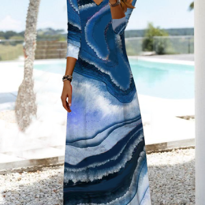 Ombre Marbled V-Neck Resort Dress, Dresses, color:Blue|size:XXL, JustFashionNow