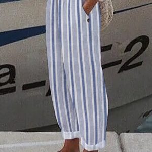 Plus Size Casual Loose Striped Pants, BOTTOM, color:Blue|size:4X, Noracora