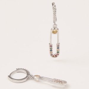Full Rhinestone Paperclip Earrings, Earrings, color:Silver|size:One-size, Stylewe
