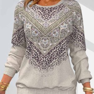 Casual Crew Neck Ethnic Sweatshirt, Sweatshirts & Hoodies, color:Multicolor|size:XXL, JustFashionNow