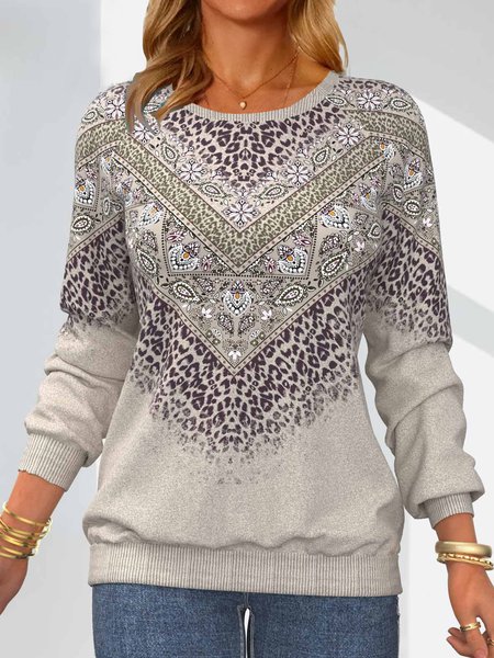 Casual Crew Neck Ethnic Sweatshirt, Sweatshirts & Hoodies, color:Multicolor|size:XXL, JustFashionNow