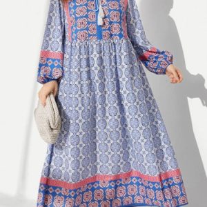 Plus Size Ethnic Loose Dress With No, Dresses, color:Blue|size:4X, JustFashionNow
