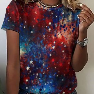 Women's 4th July Patriotic Stars Print Casual T-Shirt, color:As Picture|size:3XL, Lilicloth.com