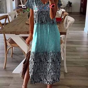 Ombre Crew Neck Casual Loose Dress, Maxi, color:Multicolor|size:XXL, Noracora