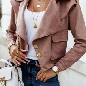 Shawl Collar Long Sleeve Plain Regular Loose Jacket For Women, Jackets, color:Dark Pink|size:XXL, Noracora