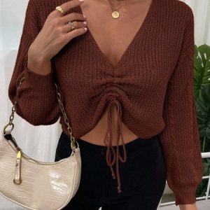 Women Wool/Knitting Plain Long Sleeve Comfy Street Sweater, Sweaters, color:Coffee|size:L, Noracora
