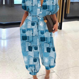 Lightweight Urban Others Loose Short sleeve Jumpsuit, Jumpsuits, color:Blue|size:XXL, Stylewe