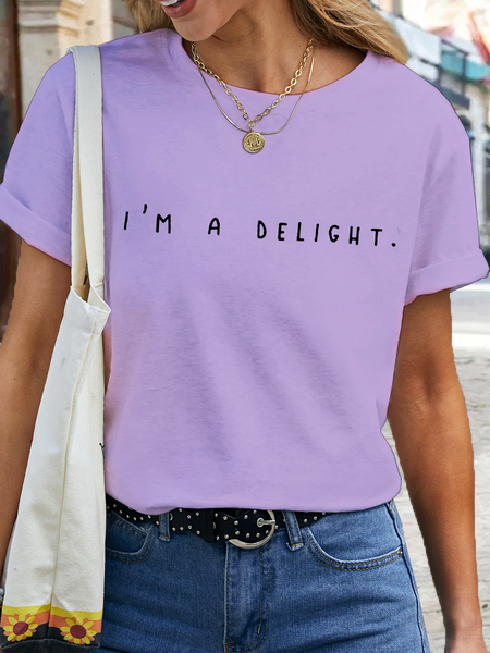 Woman's Funny Word I'm A Delight Printed Cotton T-Shirt, color:Purple|size:3XL, Lilicloth.com