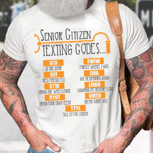 Men's Senior Citizen Texting Codes Ttyl Talk To You Louder Funny Graphic Printing Gift For Father'S Day Cotton Casual Crew Neck Loose T-Shirt, T-shirts, Lilicloth.com