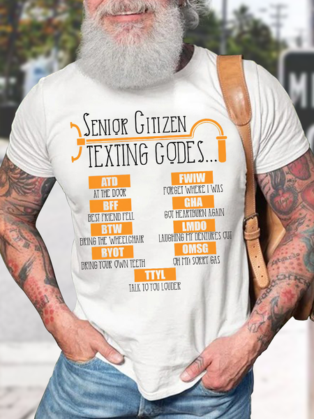 Men's Senior Citizen Texting Codes Ttyl Talk To You Louder Funny Graphic Printing Gift For Father'S Day Cotton Casual Crew Neck Loose T-Shirt, T-shirts, Lilicloth.com
