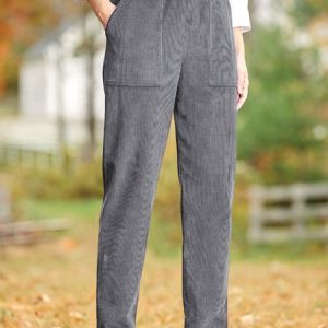 Women's Wide-Wale Corduroy Pull-On Pants, Pants, color:Gray|size:XXL, JustFashionNow