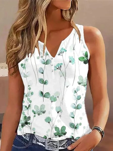 Casual Floral Loose Cotton Tank Top, Tank Tops & Camis, Roselinlin - Online Catalog