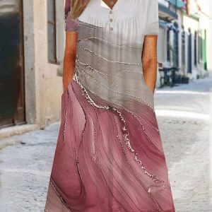 Urban Casual Ombre Line Pattern Long Dress Vacation Everyday Women's Clothing, Dresses, color:Pink|size:3XL, JustFashionNow