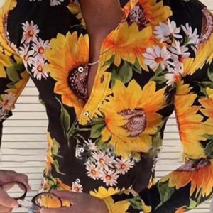 Regular Sleeve Floral Casual Printing Shirt, Shirts ＆ Blouse, color:Yellow|size:3XL, JustFashionNow