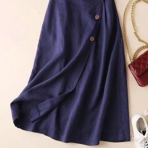 Linen Casual Plain Loose Skirt, Skirts, color:Navyblue|size:XL, JustFashionNow