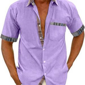 Men's Casual Plaid Panel Shirts Urban Everyday Resort Clothing, Shirts ＆ Blouse, color:Purple|size:3XL, JustFashionNow