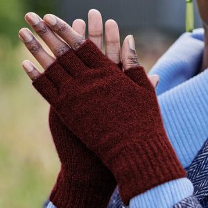 Vintage Cashmere fingerless knit half finger gloves, Women Gloves, color:Wine Red, JustFashionNow
