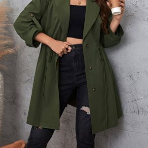 Casual Plain Shawl Collar Trench Coat, Trench Coats, color:Green|size:4XL, JustFashionNow