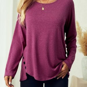 Casual Regular Fit Cotton-Blend Crew Neck Shirt, color:Burgundy|size:3XL, Lilicloth.com