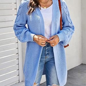 Casual Plain V Neck Cardigan, Sweaters, color:Sky Blue|size:XL, JustFashionNow