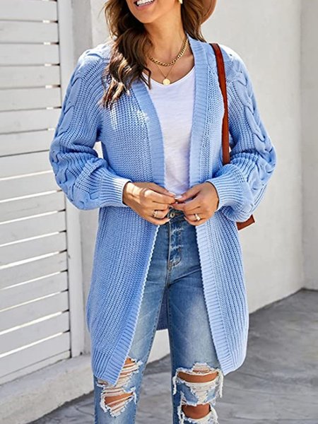 Casual Plain V Neck Cardigan, Sweaters, color:Sky Blue|size:XL, JustFashionNow