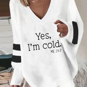 V Neck Casual Sentence Loose Sweatshirt, Hoodies & Sweatshirts, color:White|size:XXL, Noracora
