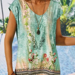 Floral Loose Vacation Tank Top, Tanks & Camis, color:Blue|size:XXL, JustFashionNow