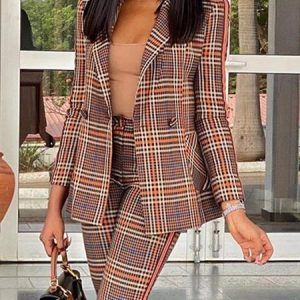 Urban Plaid Long Sleeve Regular Fit Lapel Collar Blazer, Blazers, color:Multicolor|size:XXL, Stylewe