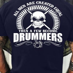 Men's Funny All Man Are Created Equal Drummers Skull Graphic Printing Cotton Crew Neck Casual Loose T-Shirt, T-shirts, Lilicloth.com