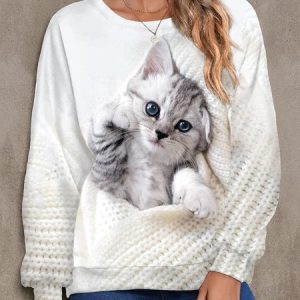 Casual Animal Crew Neck Regular Fit Sweatshirt, Sweatshirts & Hoodies, color:White|size:3XL, JustFashionNow