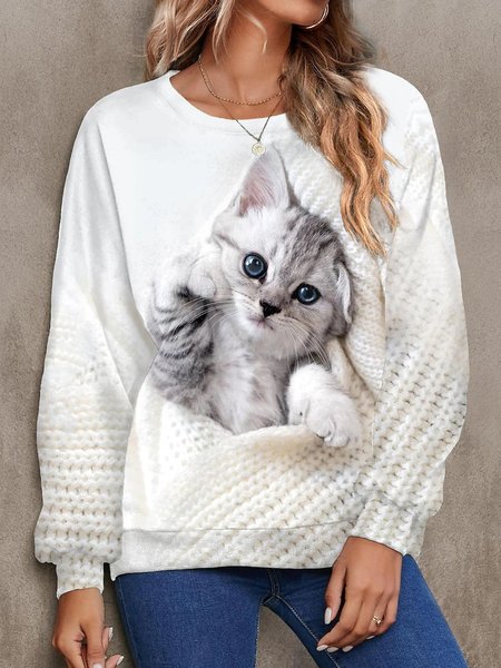 Casual Animal Crew Neck Regular Fit Sweatshirt, Sweatshirts & Hoodies, color:White|size:3XL, JustFashionNow