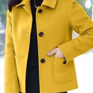 Casual Plain Buckle Pockets Long Sleeve Shawl Collar Jacket, Jackets, color:Yellow|size:4XL, Noracora