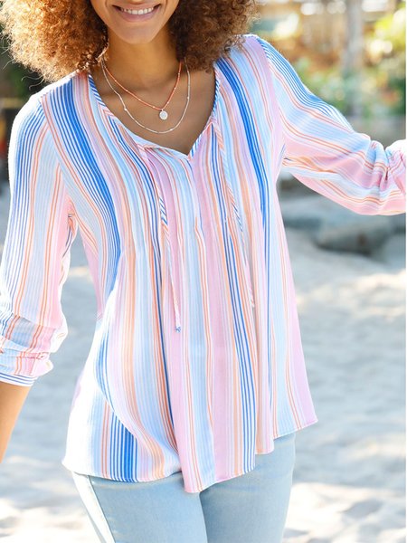 Striped Boho Blouse, Shirts & Blouses, color:Multicolor|size:XXL, JustFashionNow