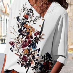 Regular Fit Floral Square Neck Casual Blouse, Shirts & Blouses, color:White|size:XXL, JustFashionNow