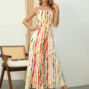 2023 Fashion week regular Fit Vacation Random Print Spaghetti Dress, Dresses, color:As Picture|size:XS, Stylewe