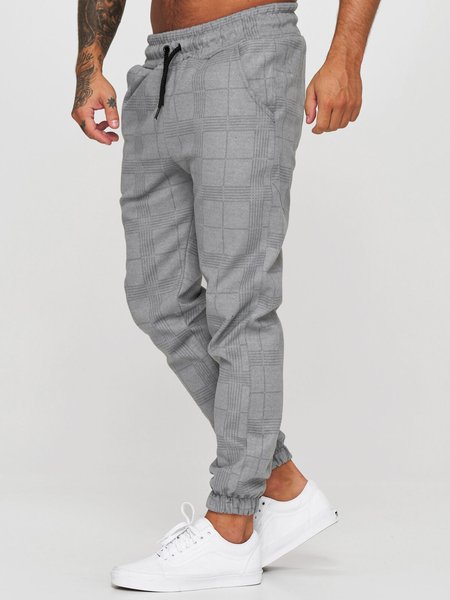 Men's Plaid Loose Casual Pants, Pants, color:Light Gray|size:3XL, JustFashionNow
