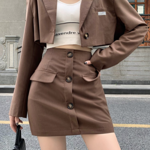 Long Sleeve Shift Blazer, Blazers, color:Deep Khaki|size:One-size, JustFashionNow