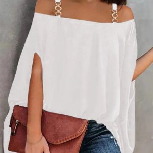 Stylewe Elegant Plain Cold Shoulder Top, Blouses and Shirts, color:White|size:XS, Stylewe