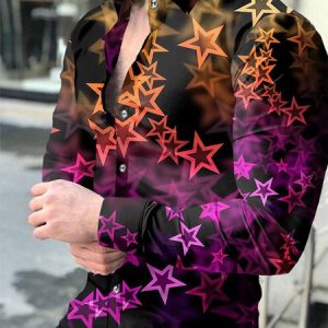 Casual Gradient Regular Fit Long Sleeve Shirt Everyday Men's Clothing, Shirts ＆ Blouse, color:Color3|size:3XL, JustFashionNow
